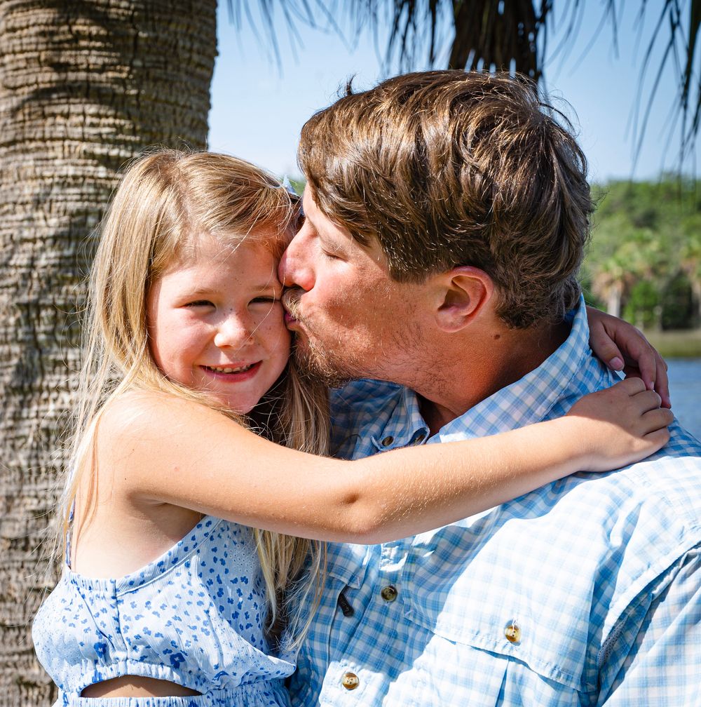Couple sharing tender moments together in a romantic outdoor photo collage with palm trees in the background.