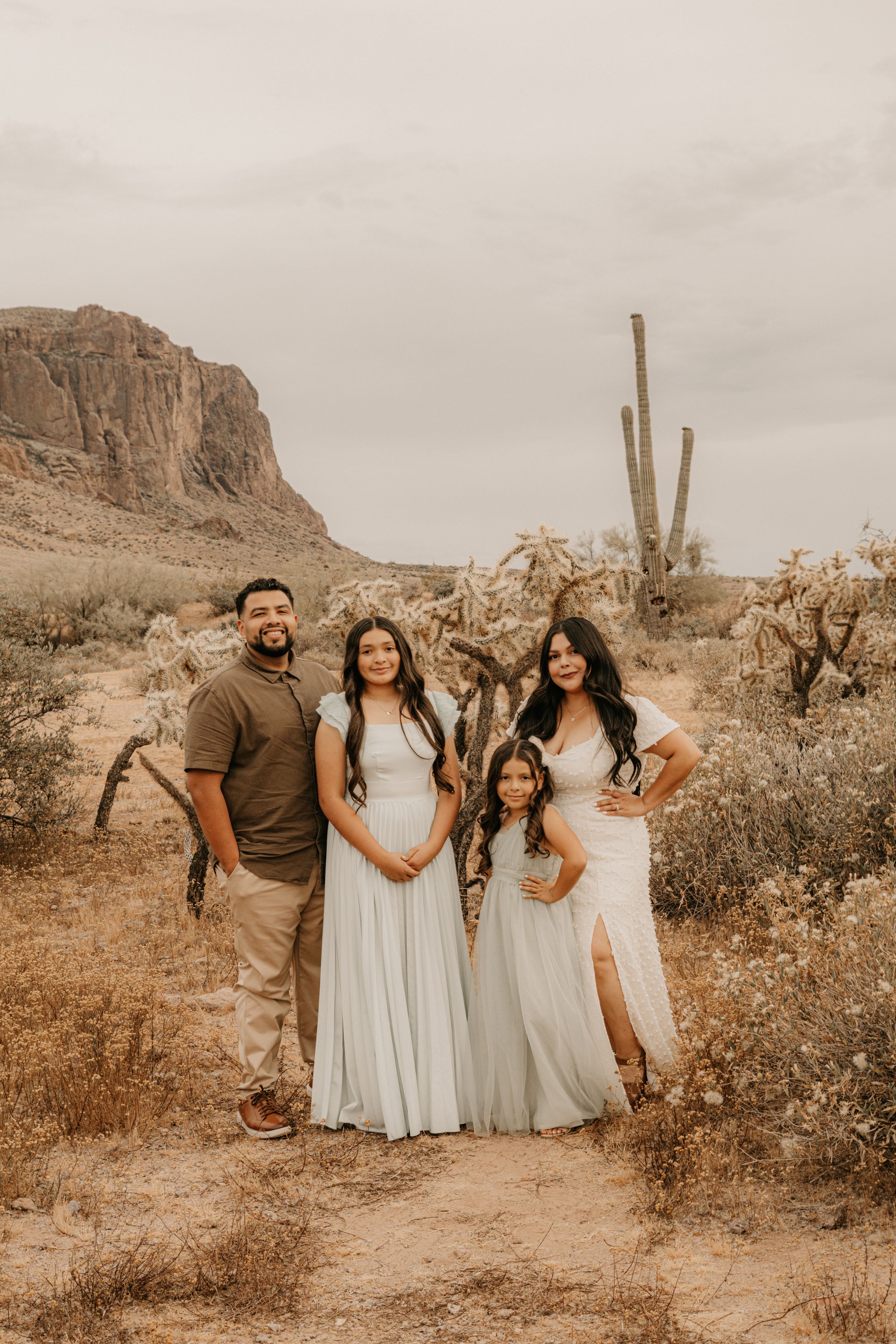 Family portraits photographed during sunset in the Phoenix desert.