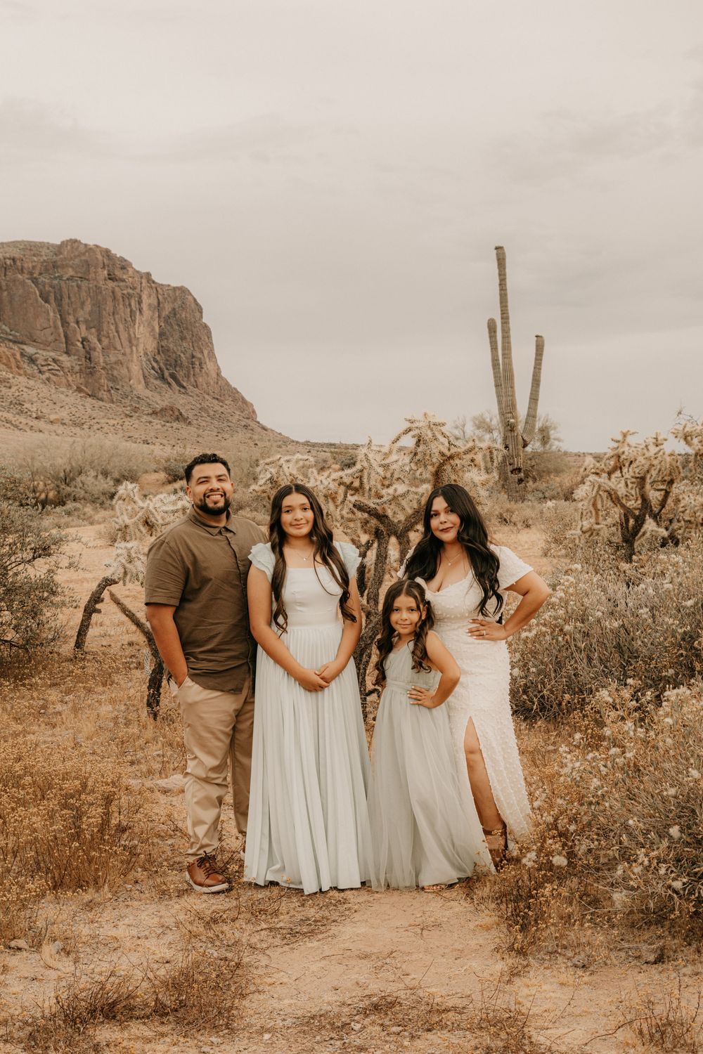 Family portraits photographed during sunset in the Phoenix desert.