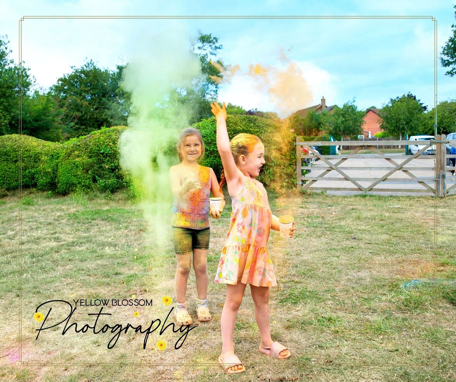 Children throwing colourful powder at Haverhill Colour Walk 2025