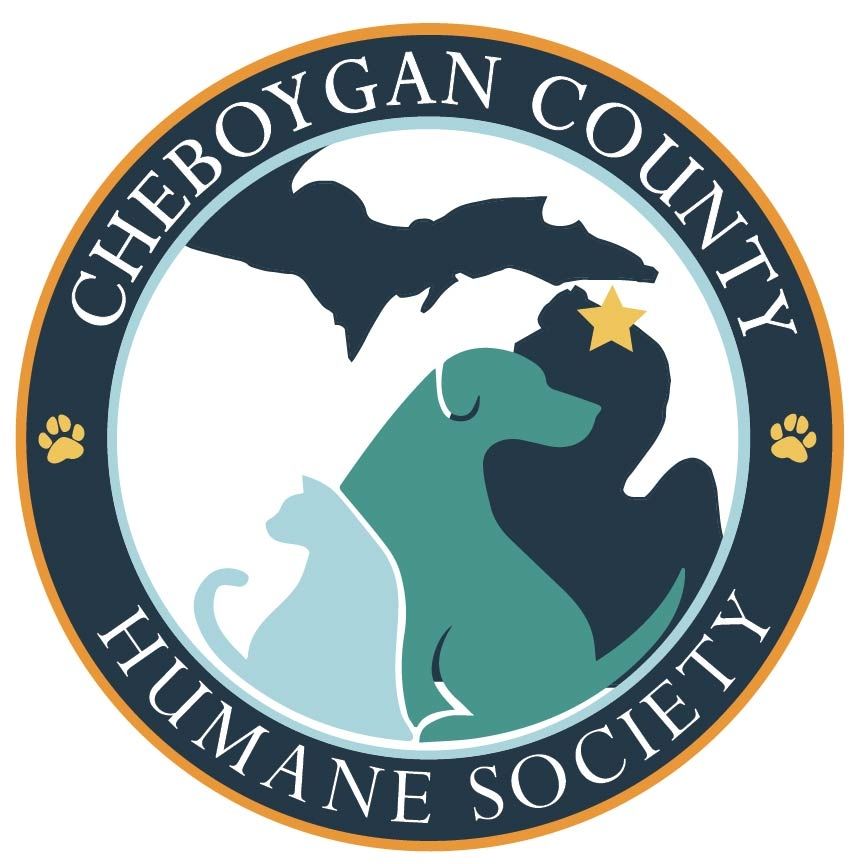 Five circular logo variations for a Cheboygan County Humane Society featuring state outline and paw prints in teal and navy colors.