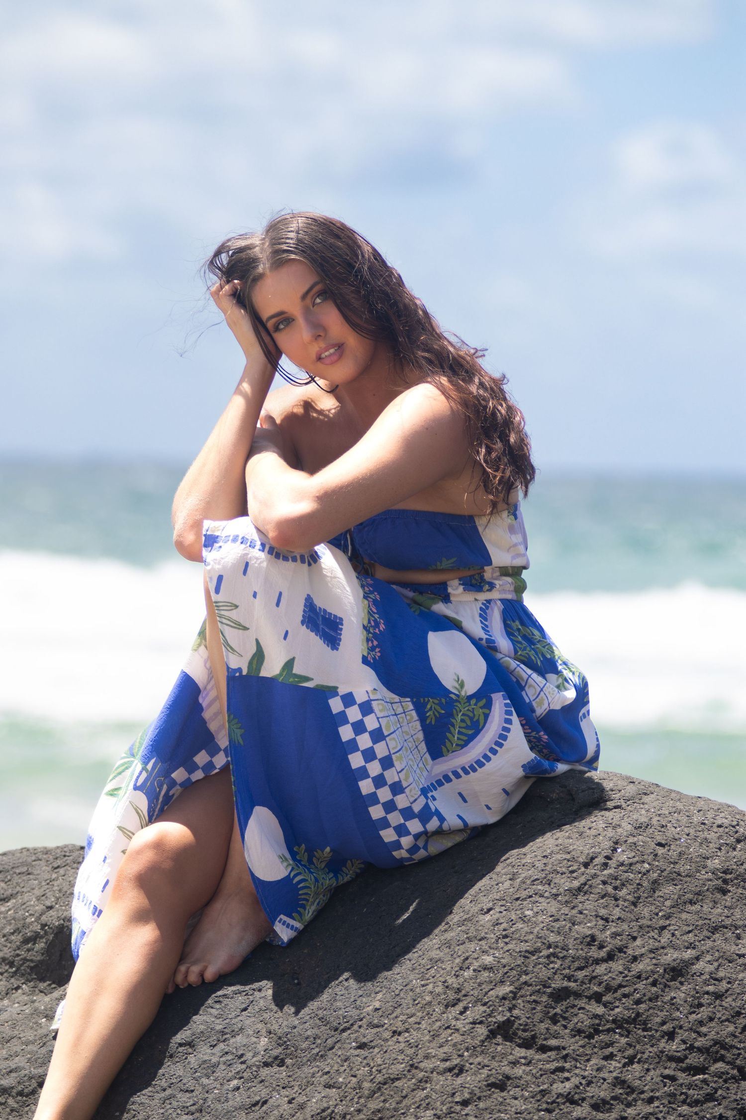 Gold Coast Photographer, Model portfolio, Updates, beach shoot, Sitting on rock, Pose