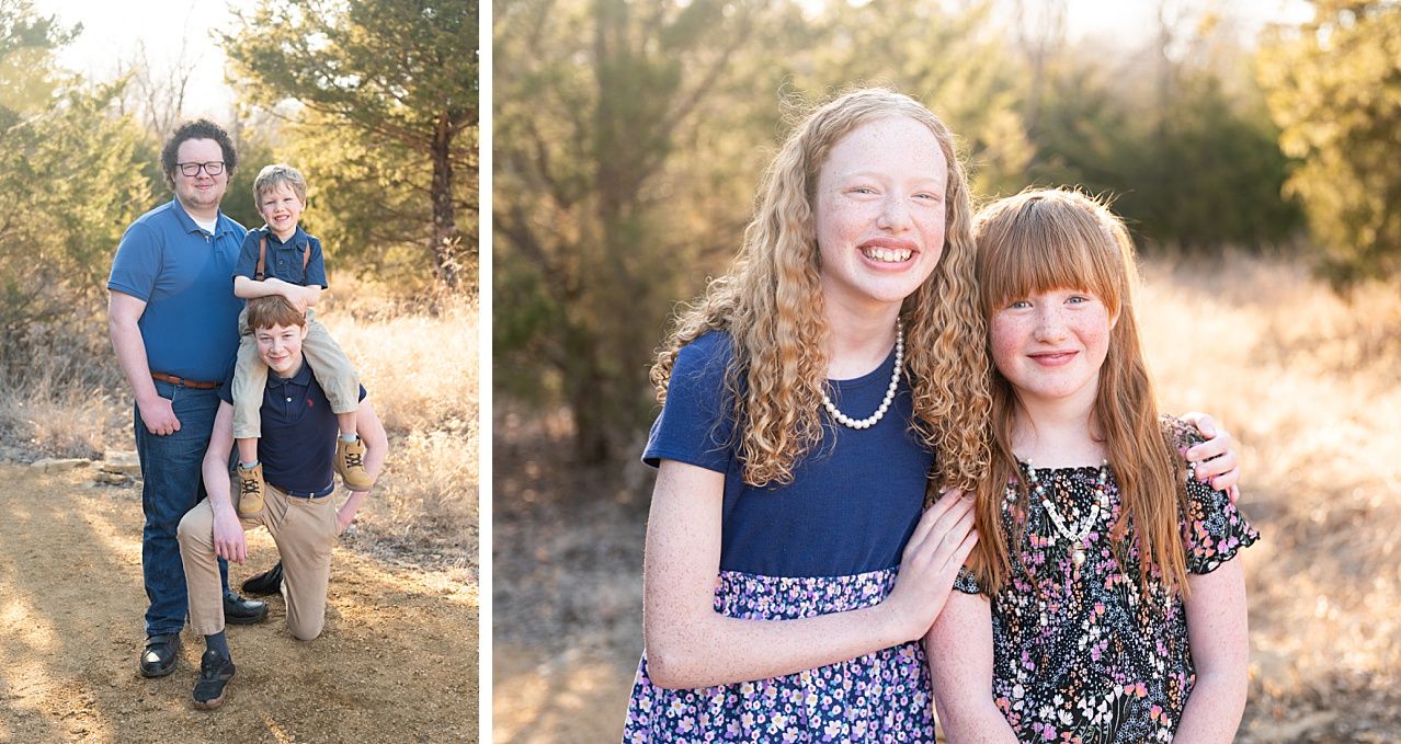 Family of 6 Late Winter Session in Field of Evergreens by Bartlesville Family Photographer Kristi Bray