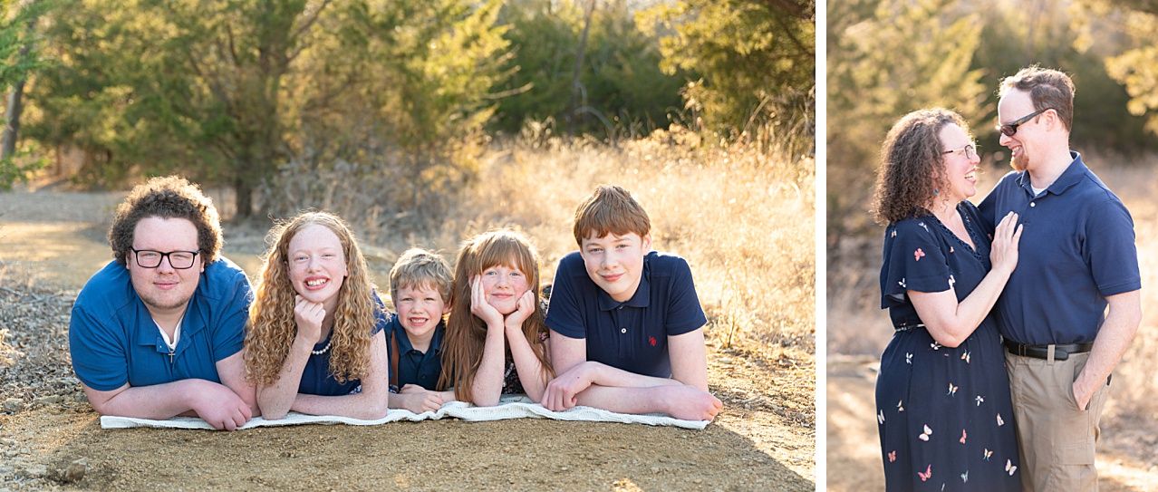 Family of 6 Late Winter Session in Field of Evergreens by Bartlesville Family Photographer Kristi Bray