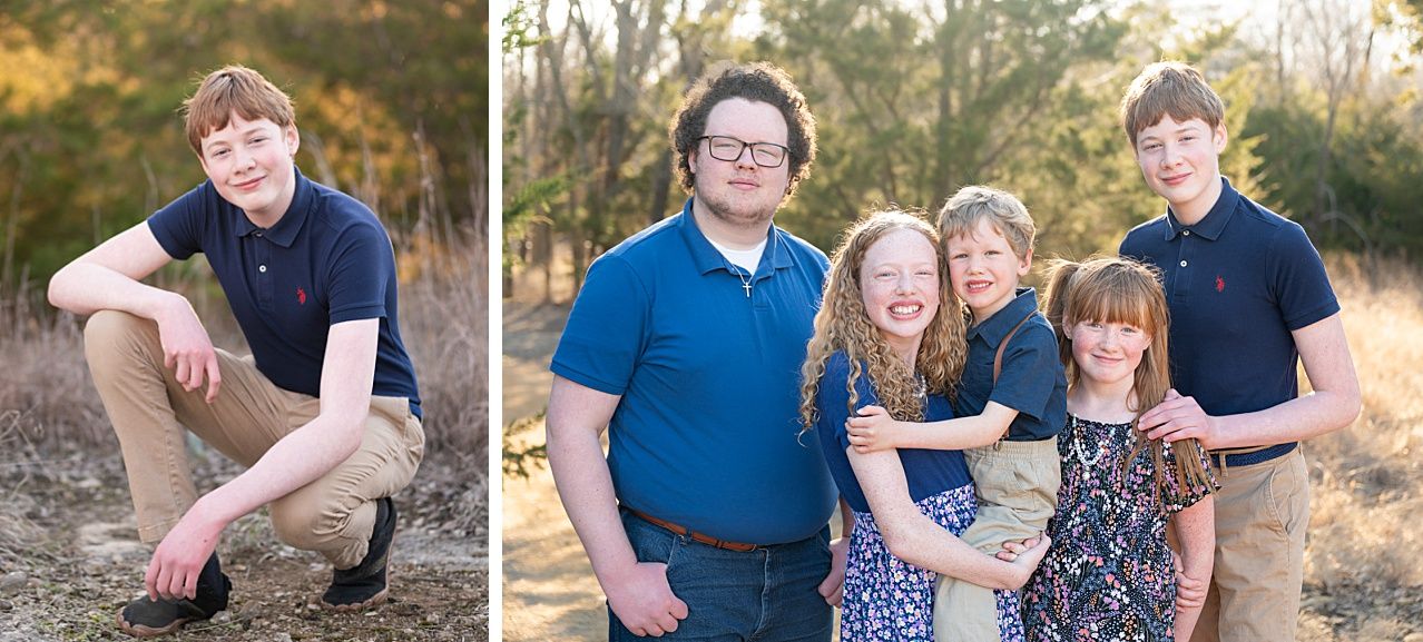 Family of 6 Late Winter Session in Field of Evergreens by Bartlesville Family Photographer Kristi Bray