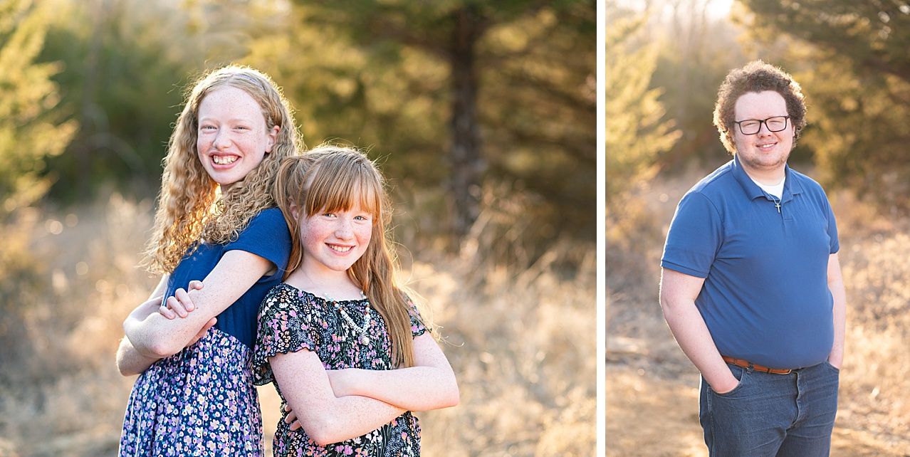Family of 6 Late Winter Session in Field of Evergreens by Bartlesville Family Photographer Kristi Bray
