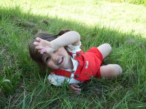 Someone lying in tall grass on a sunny summer day.