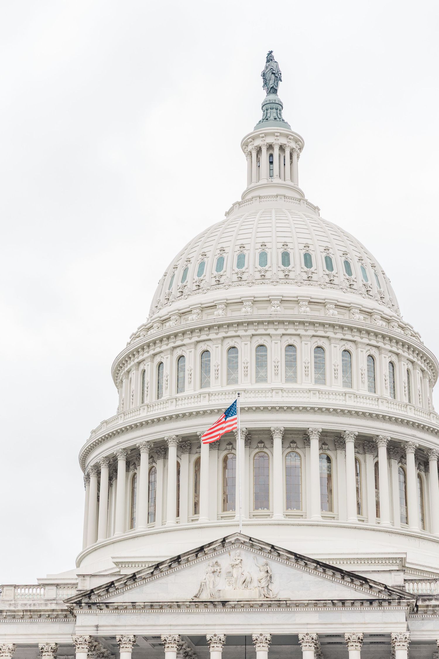 The United States Capitol Building dome photographed from different angles against a bright white sky.