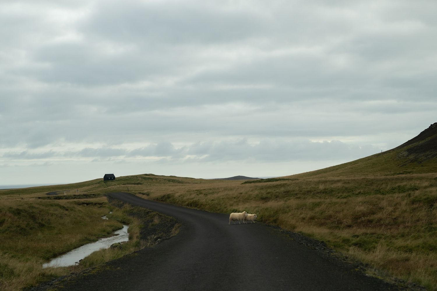 A series of seven scenic photos showing winding mountain roads through rugged terrain under cloudy skies.