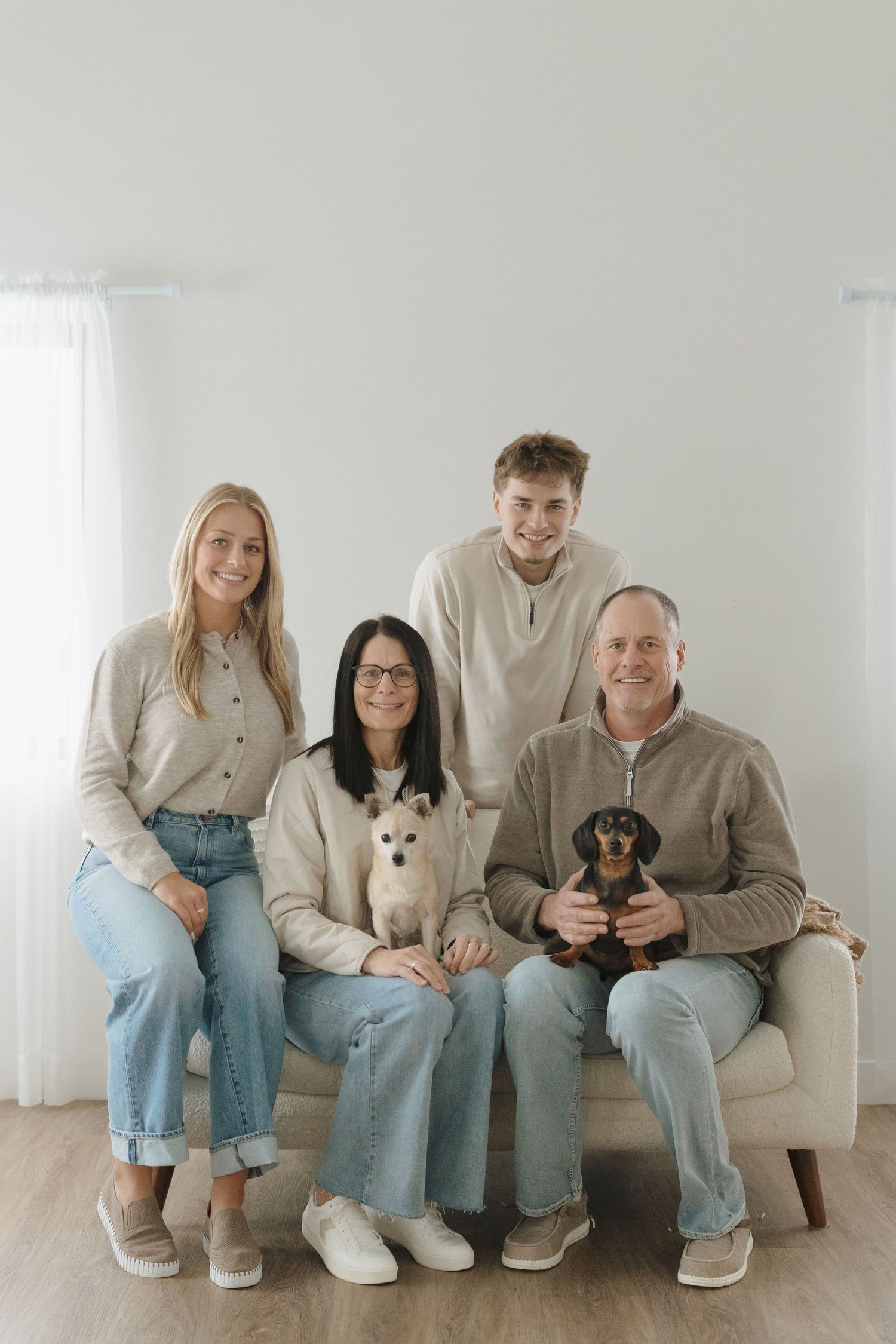 Family shoot indoors jeans bright white