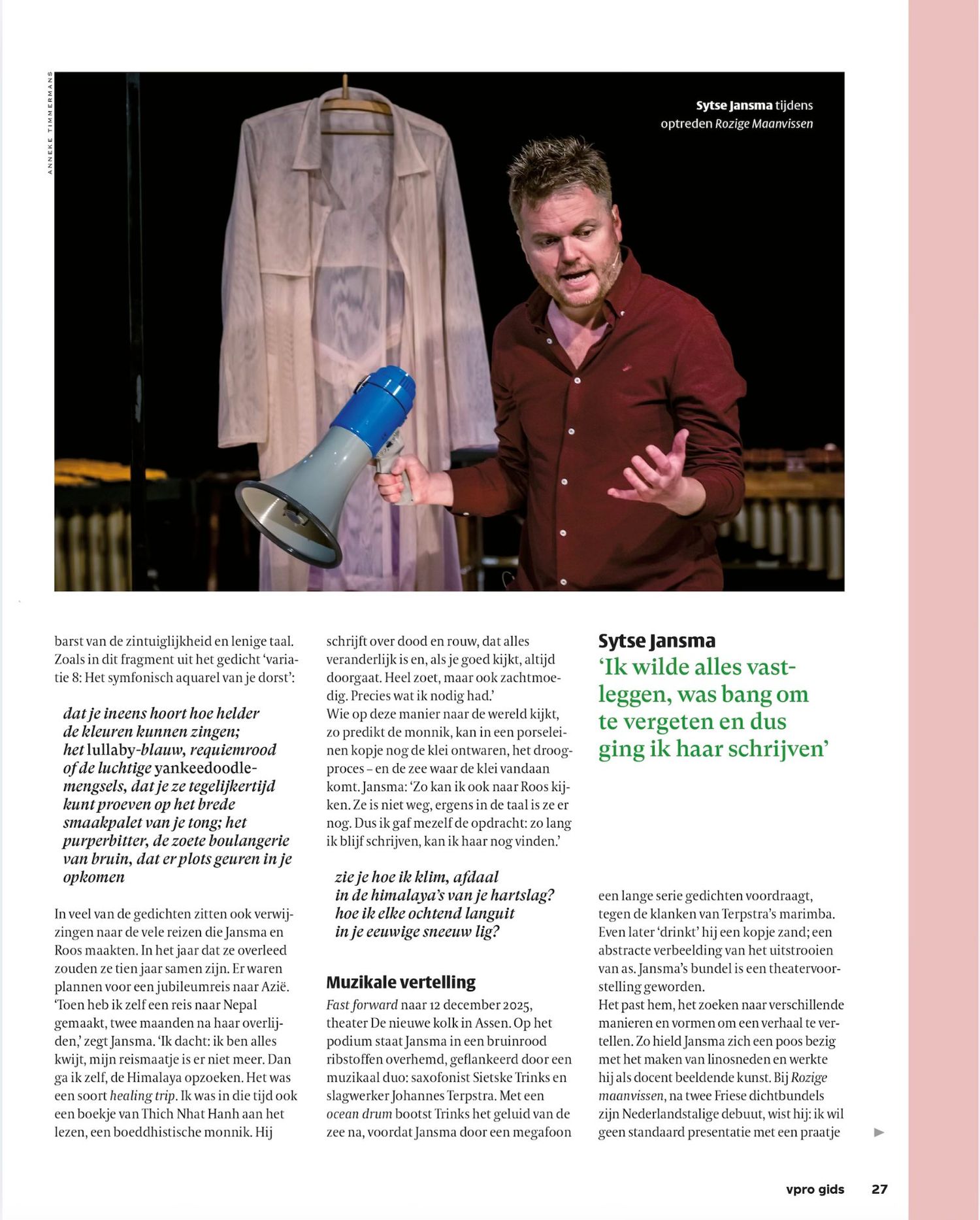 Foto's van de concertregistratie van Rozige Maanvissen van Anneke Timmermans Fotografie in de VPRO-gids