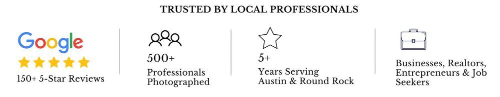 Google-rated 5-star photography service trusted by local professionals with 500+ clients in Austin and Round Rock.