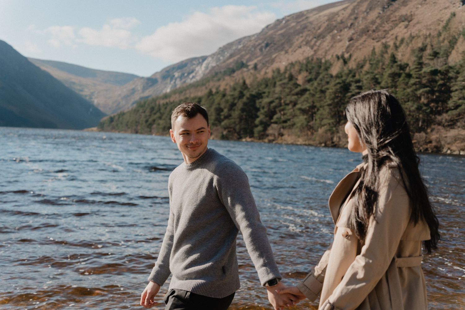 Intimate lakeside moments captured with mountains and water in the background.