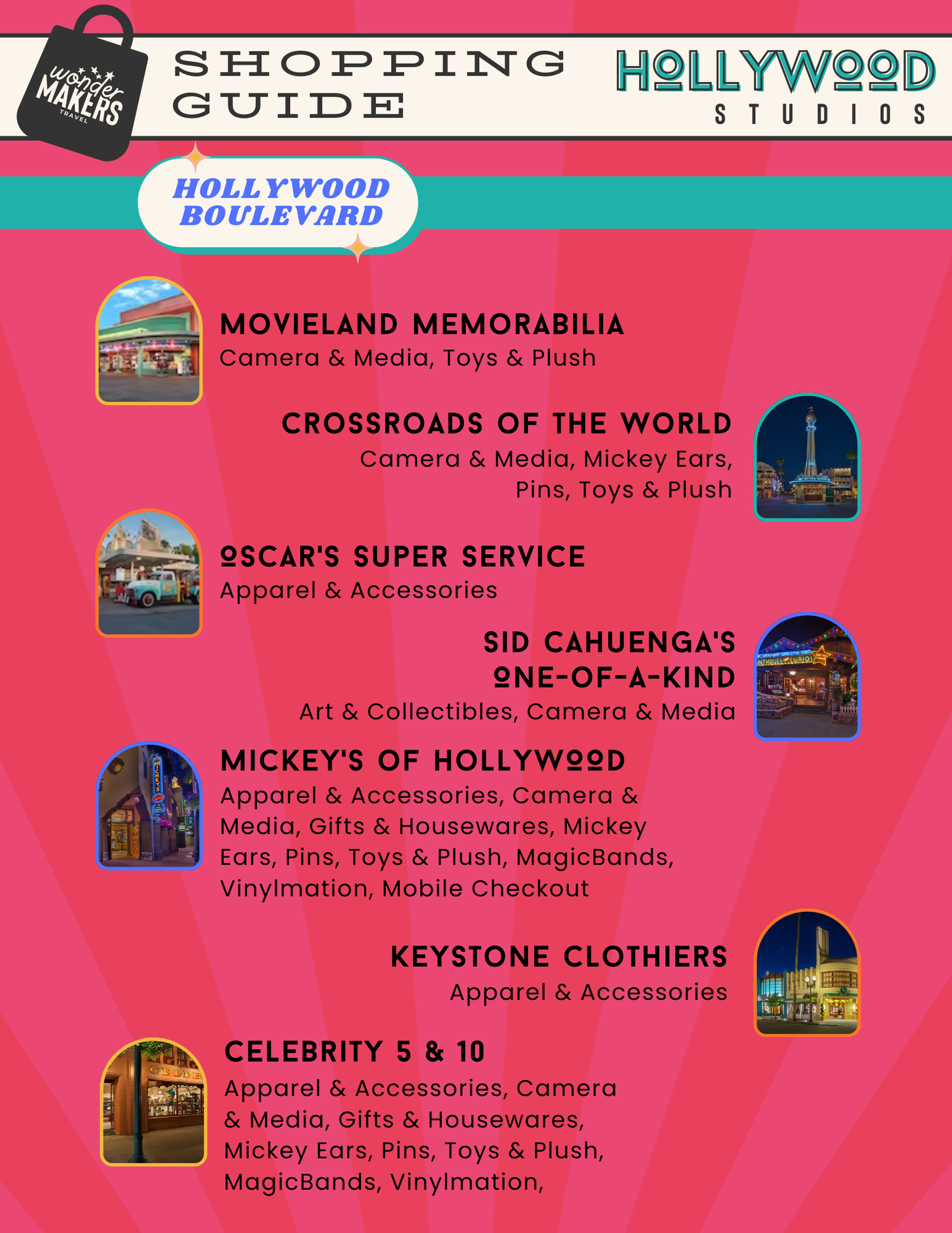 Shopping guide map showing merchandise locations at Hollywood Studios theme park.