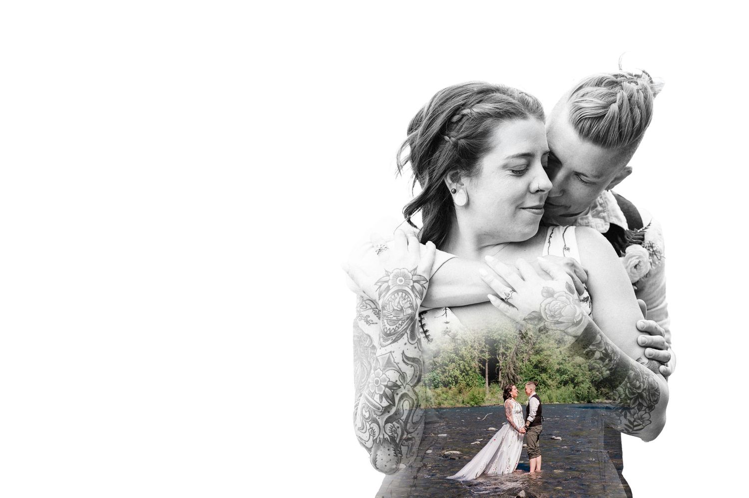 double exposure of two brides