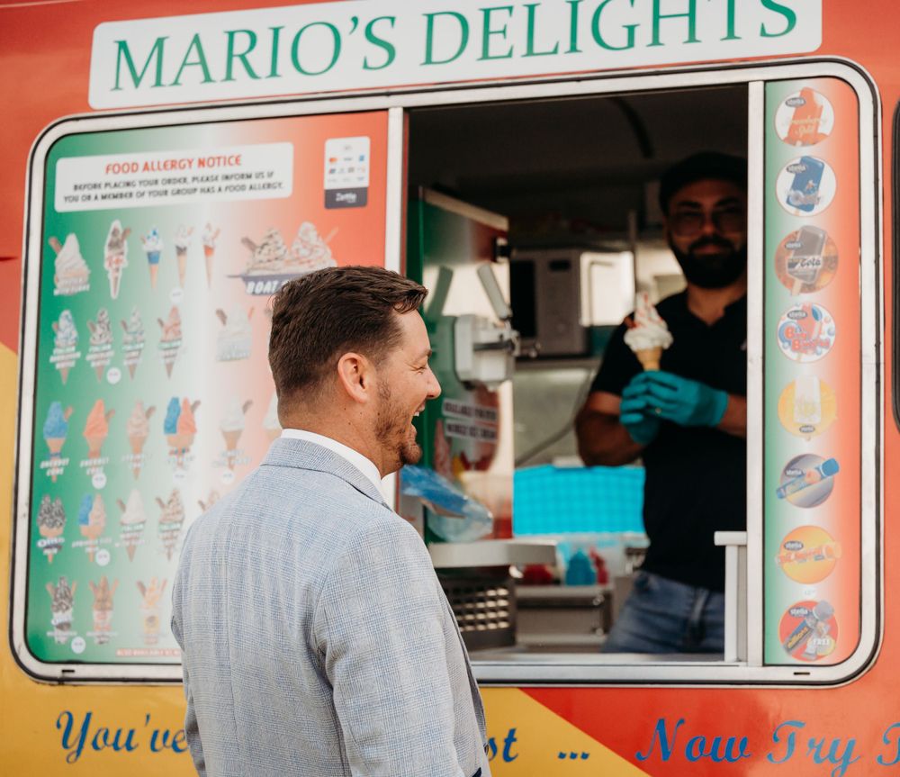 Groom at ice cream van