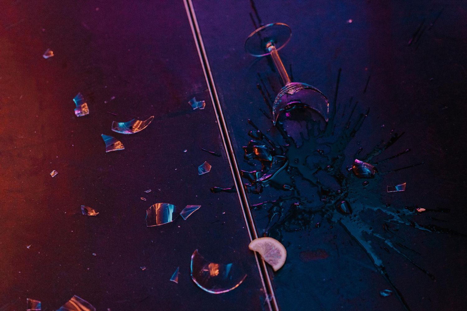 Dark atmospheric party scene with hanging lights and dance floor.