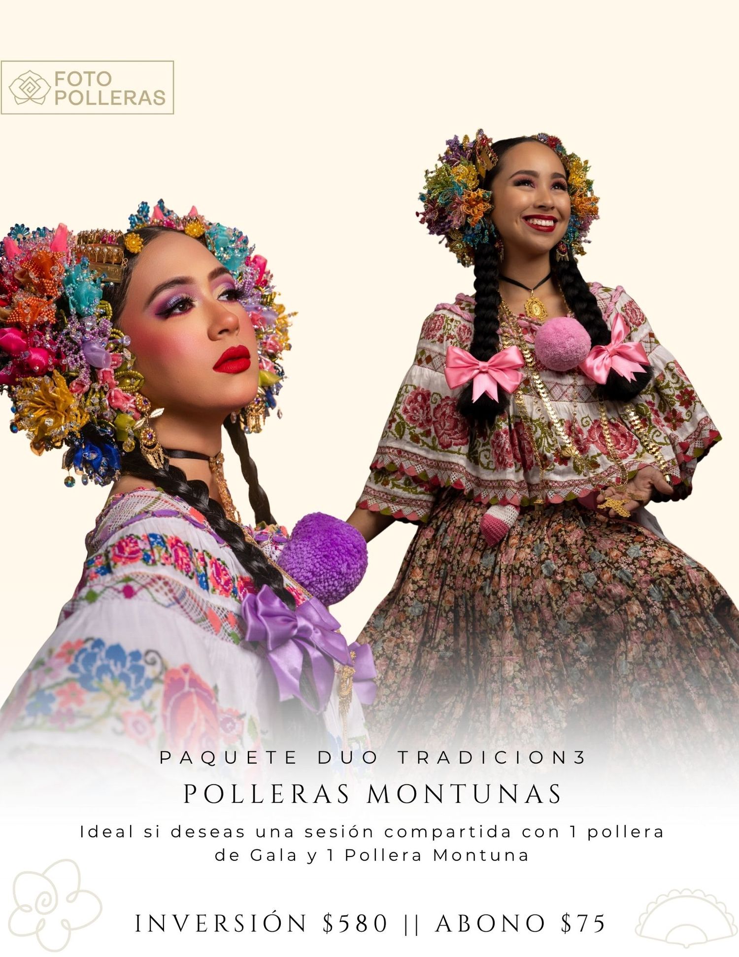 mujer con una pollera blanca de organza y tembleques de colores en atardecer en el casco antiguo