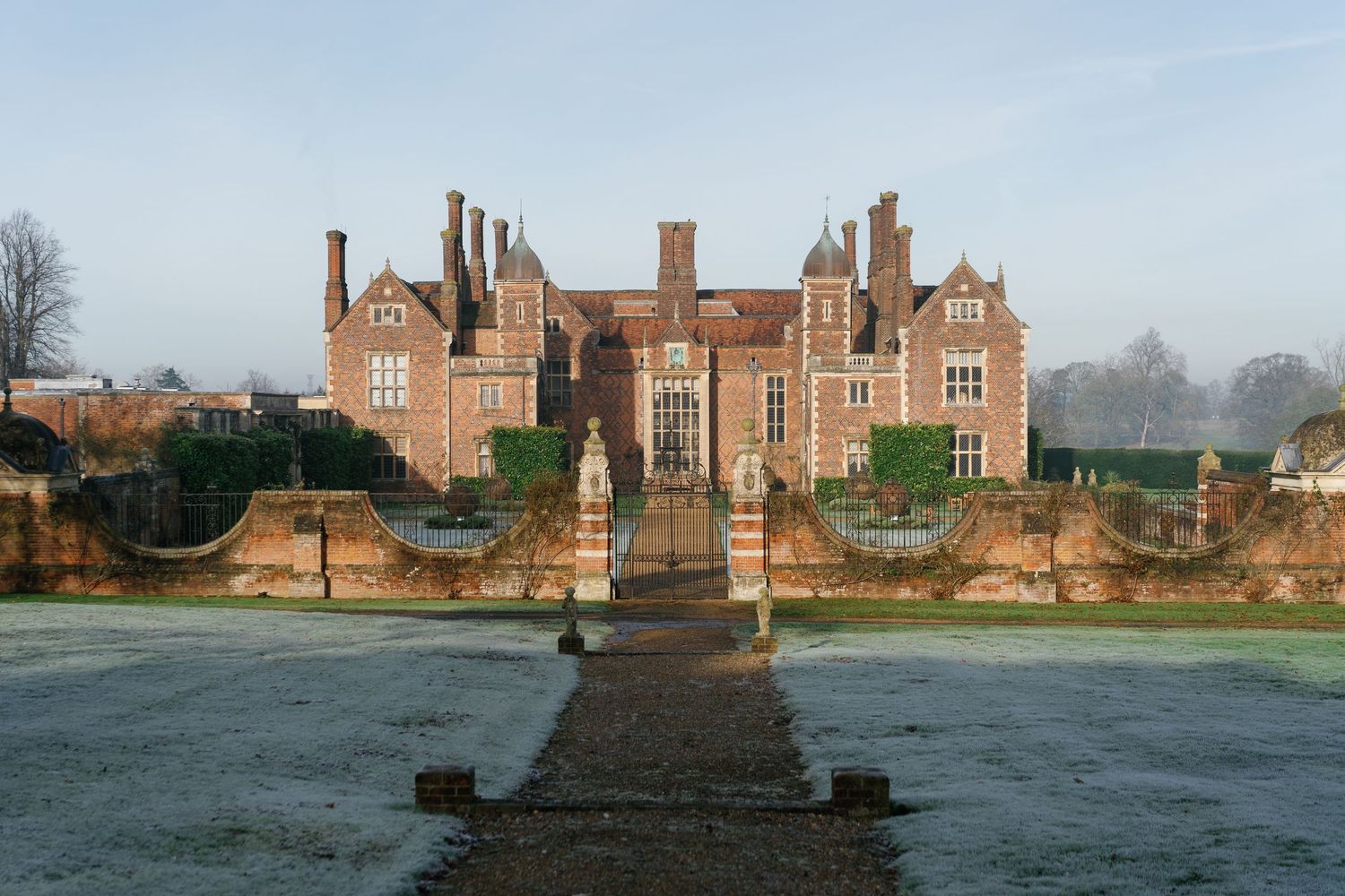 Exterior view of North Mymms Park, a historic Hertfordshire wedding venue with grand architecture and landscaped grounds