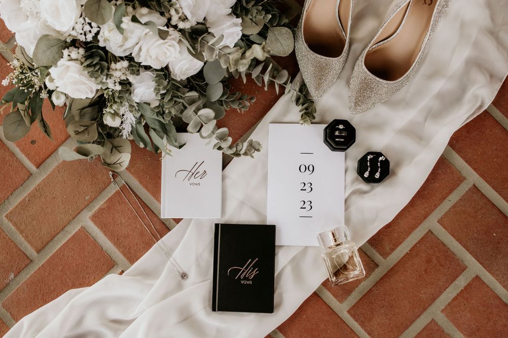 elegant wedding details flat lay