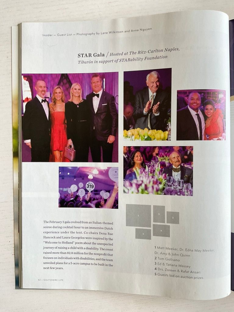 Gulfshore Life magazine spread featuring STAR Gala at Ritz-Carlton Naples benefiting STARability Foundation.