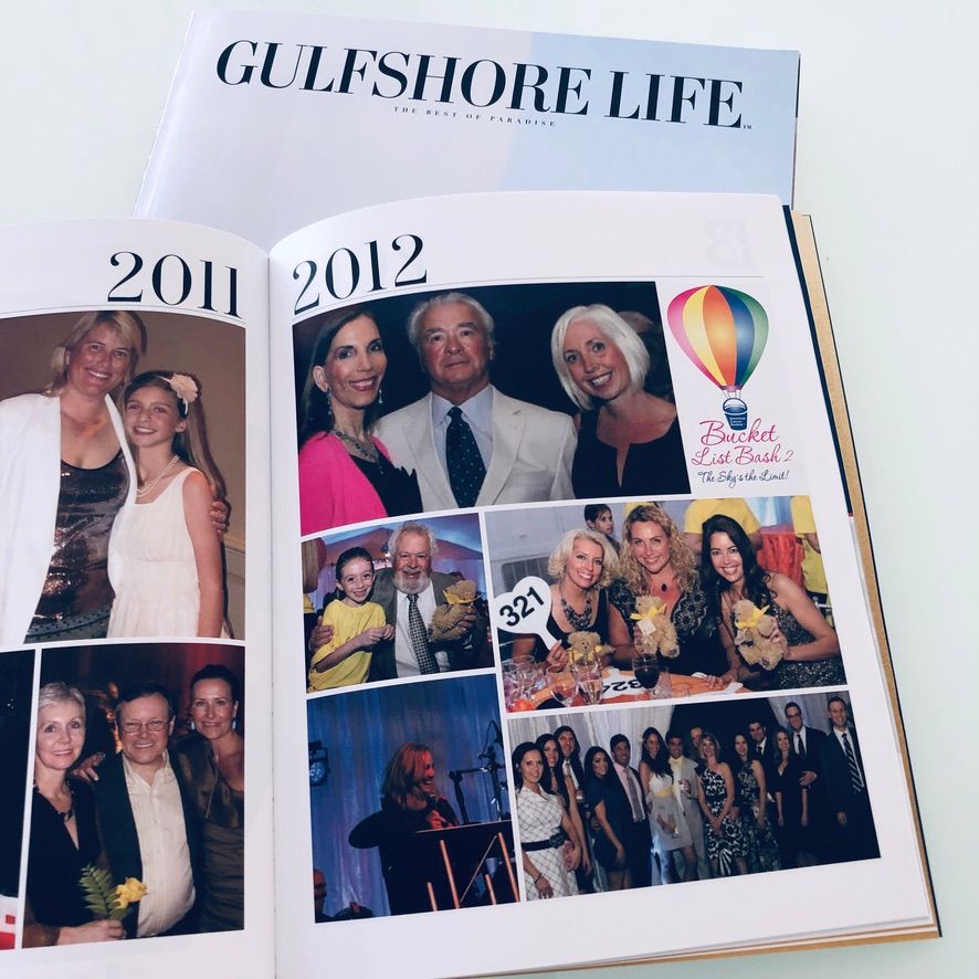 Gulfshore Life magazine open to 2011-2012 event photo collage pages featuring social gatherings and galas.
