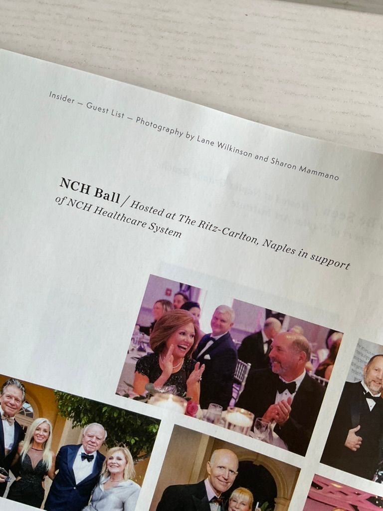 Naples magazine page showing NCH Ball event hosted at The Ritz-Carlton Naples in support of NCH Healthcare System.