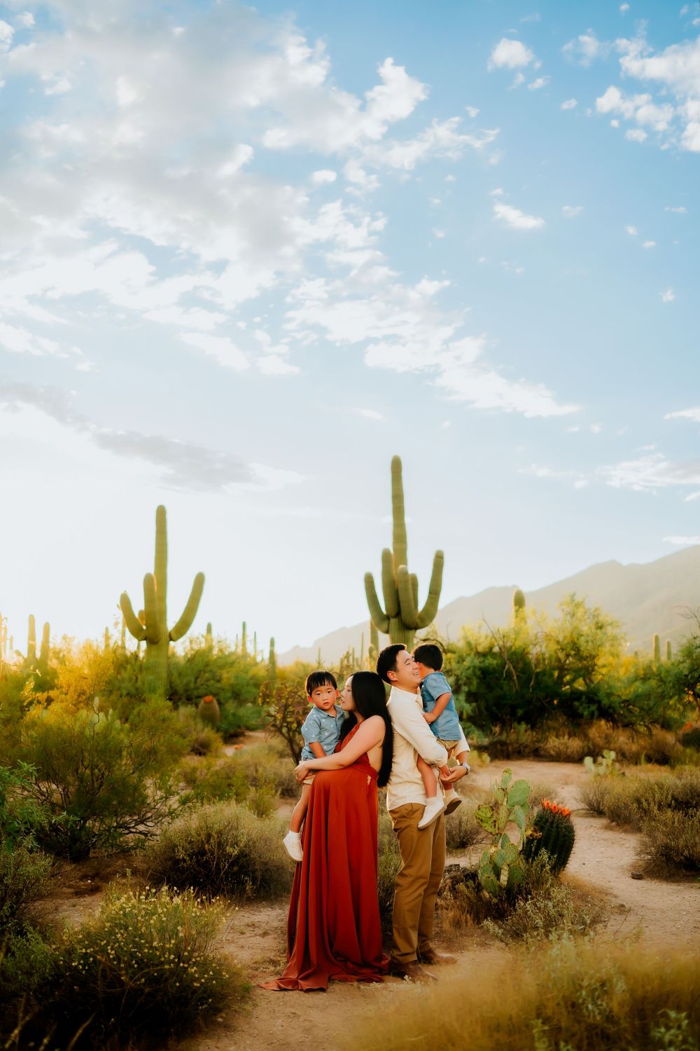 Natural family portraits in Tucson with Sabino Canyon desert backdrop