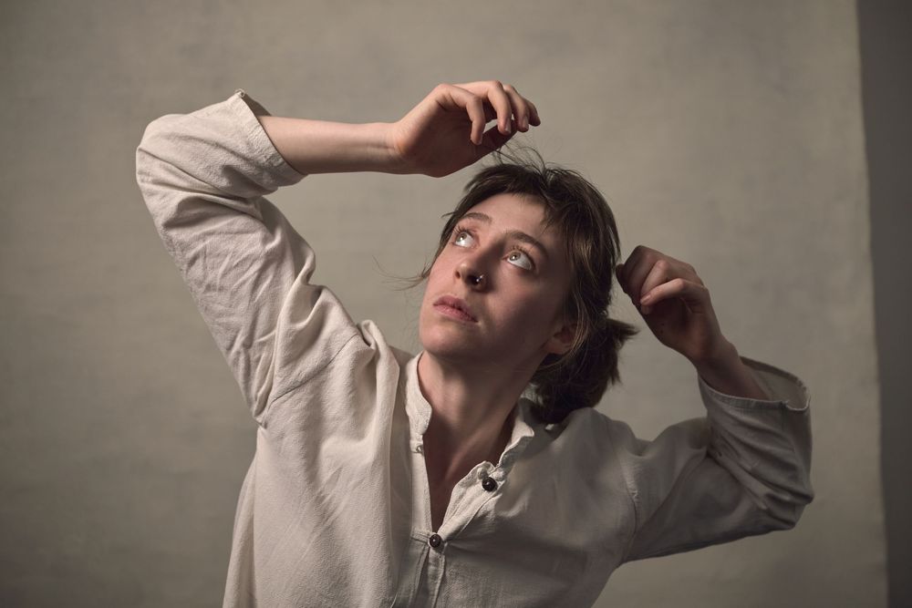 Portrait of contemporary dancer Fernanda Sumray in motion shot in the London studio