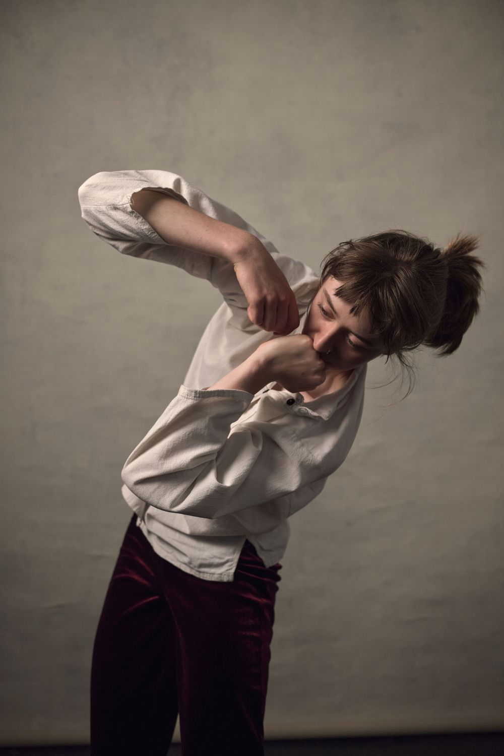 Portrait of contemporary dancer Fernanda Sumray in motion shot in the London studio