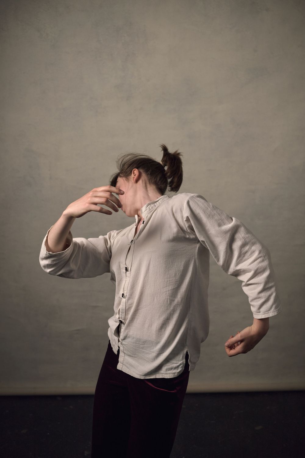 Portrait of contemporary dancer Fernanda Sumray in motion shot in the London studio