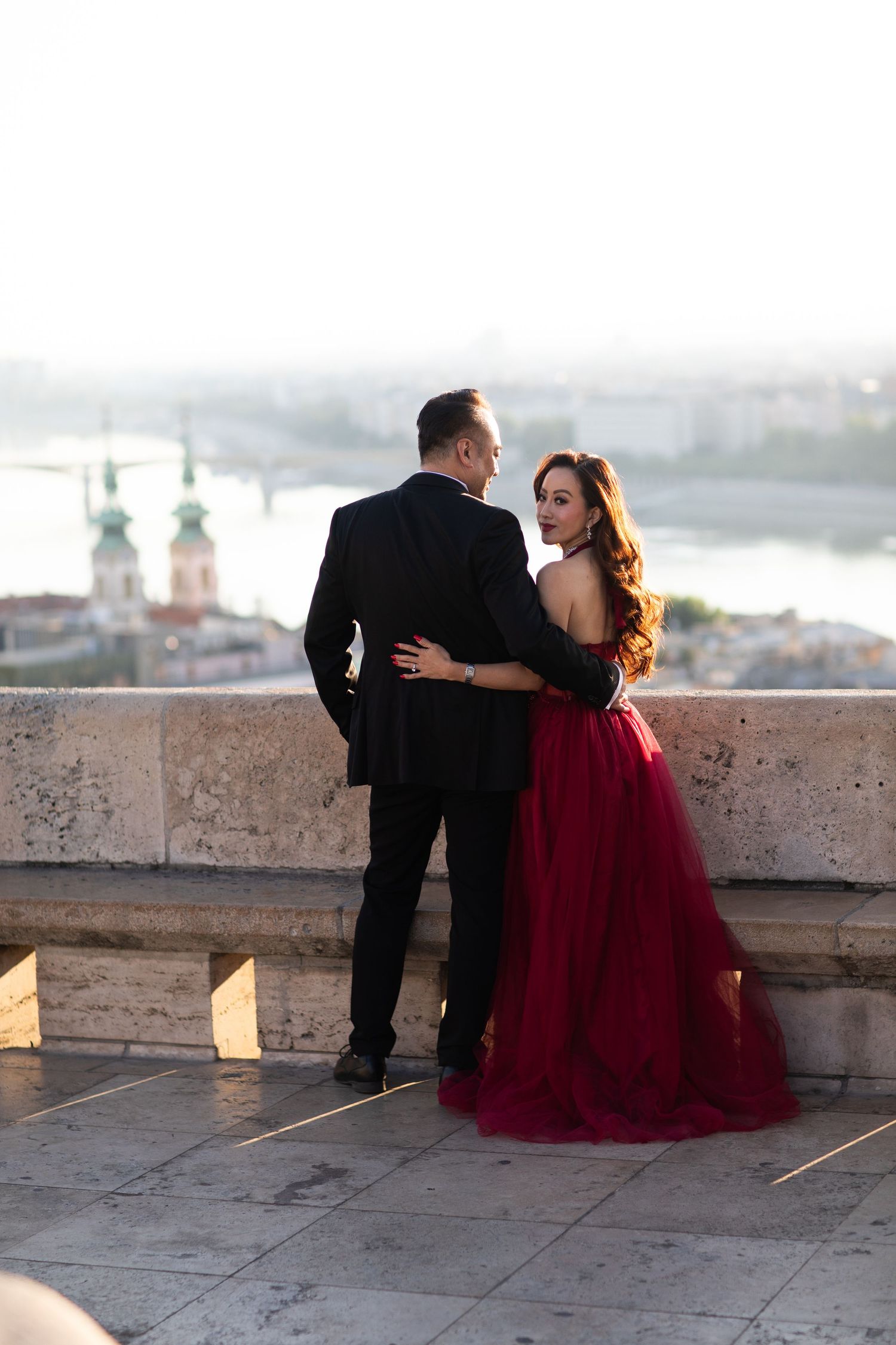 Bride and groom during emotional elopement ceremony in Budapest
Couple sharing a first kiss after their Budapest elopement ceremony