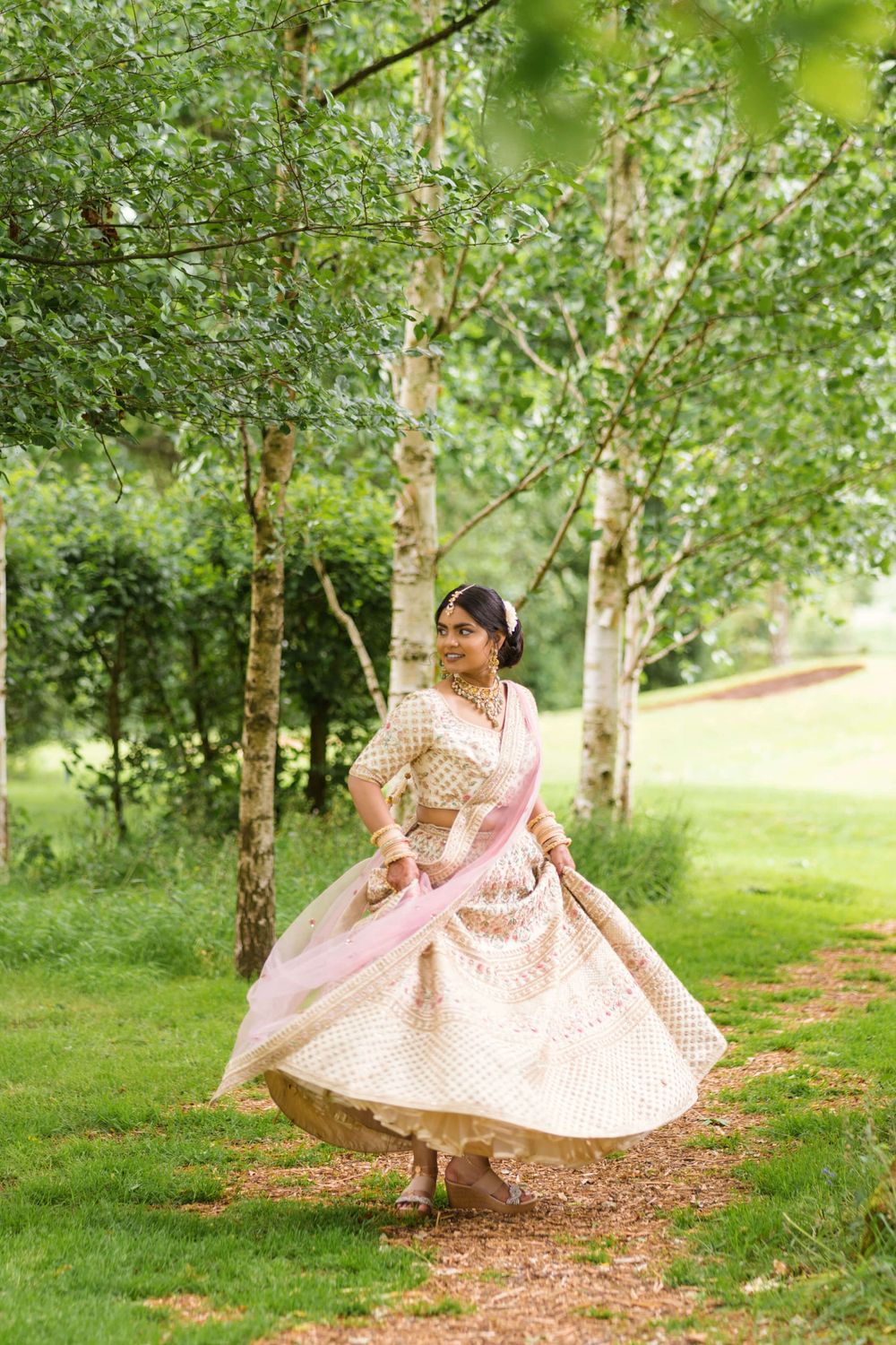 Gorgeous Newly wedded wife dancing happily after marriage ceremony