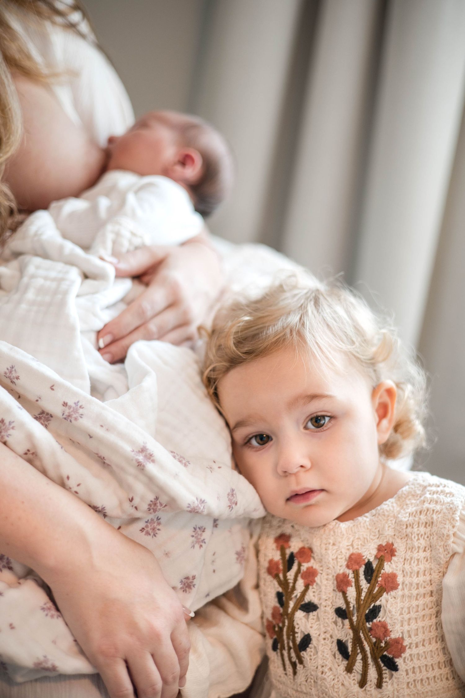 A vintage-style floral embroidered dress detail shown in a series of close-up photos.