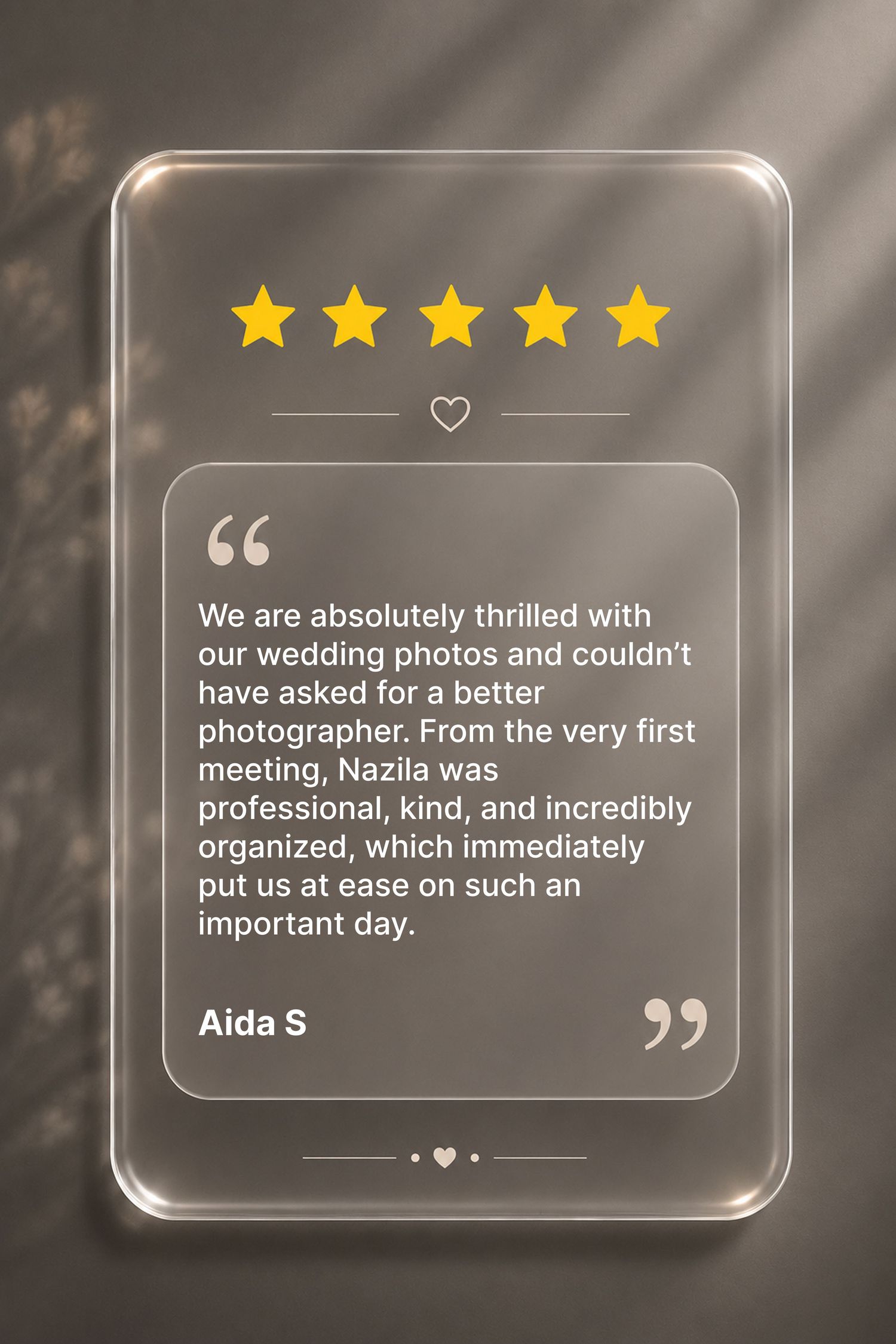 5-star review, Montreal wedding photography client — Montreal wedding photographer