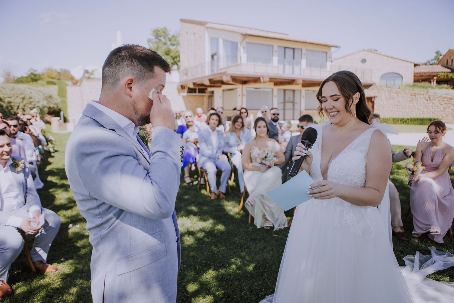Couple getting emotional during their wedding at Perugia Vecchia Relais photographed by Gianluca e Arianna.