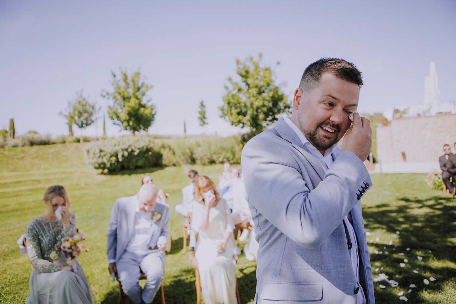 Groom getting emotional during his wedding at Perugia Vecchia Relais photographed by Gianluca e Arianna.