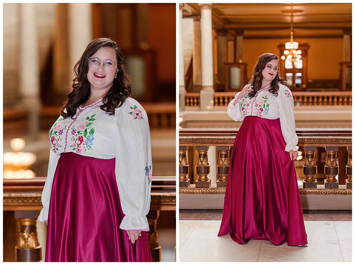 Female portraits in beautiful architecture of Indiana Statehouse