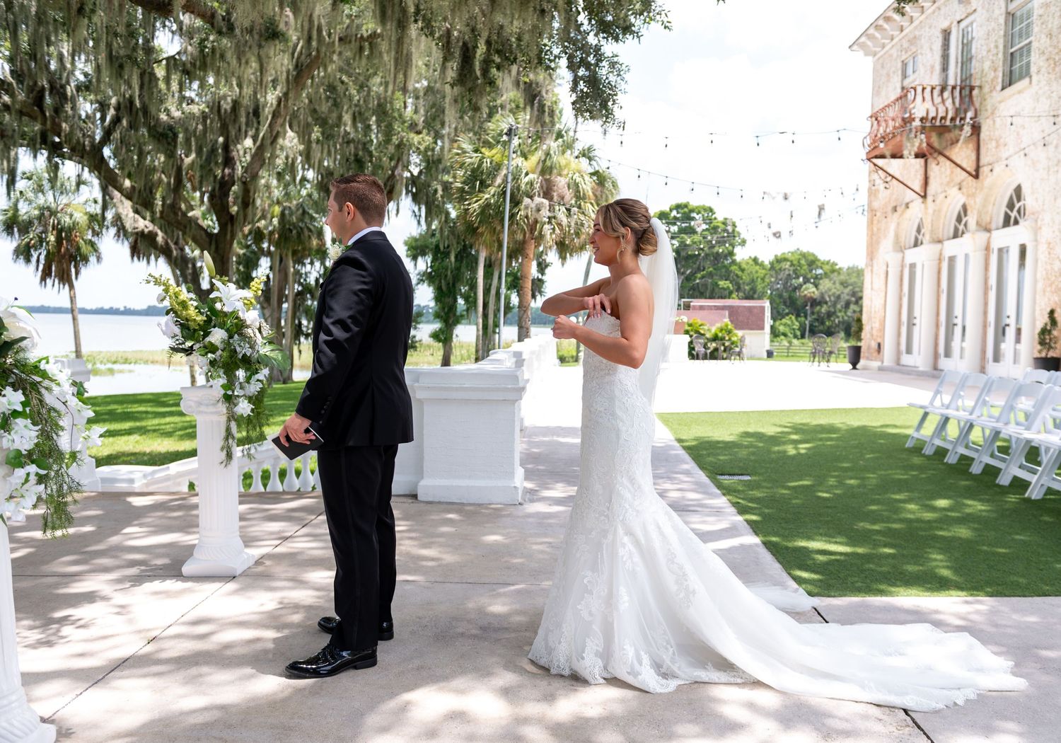 A Luxury Wedding Photographer in Palm Beach captured the first look for the bride and groom.