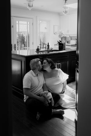 A series of artistic black and white photos showing movement in a bright interior space.