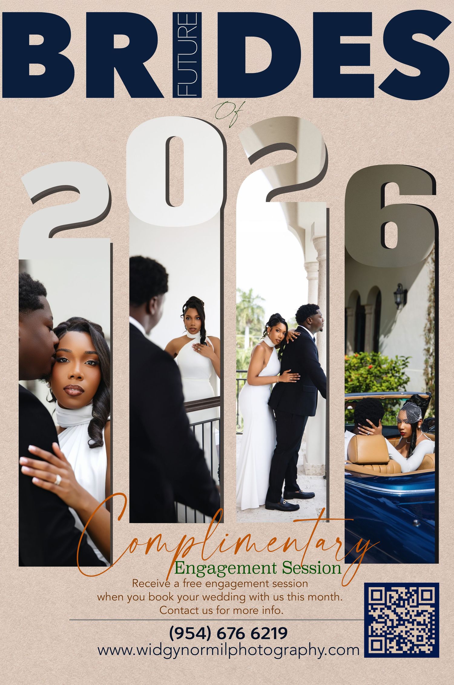 Future Brides of 2026 promotional flyer offering complimentary engagement sessions by Widgy Normi Photography.