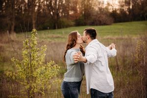 Engagement Photo shoot during golden hour in a scenic reserve.