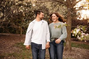 Engagement Photo shoot during golden hour in a scenic reserve.