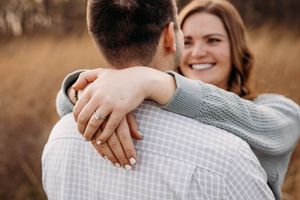 Engagement Photo shoot during golden hour in a scenic reserve.r