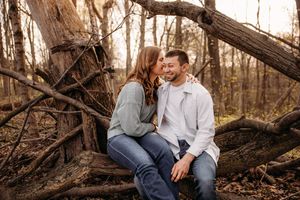 Engagement Photo shoot during golden hour in a scenic reserve.