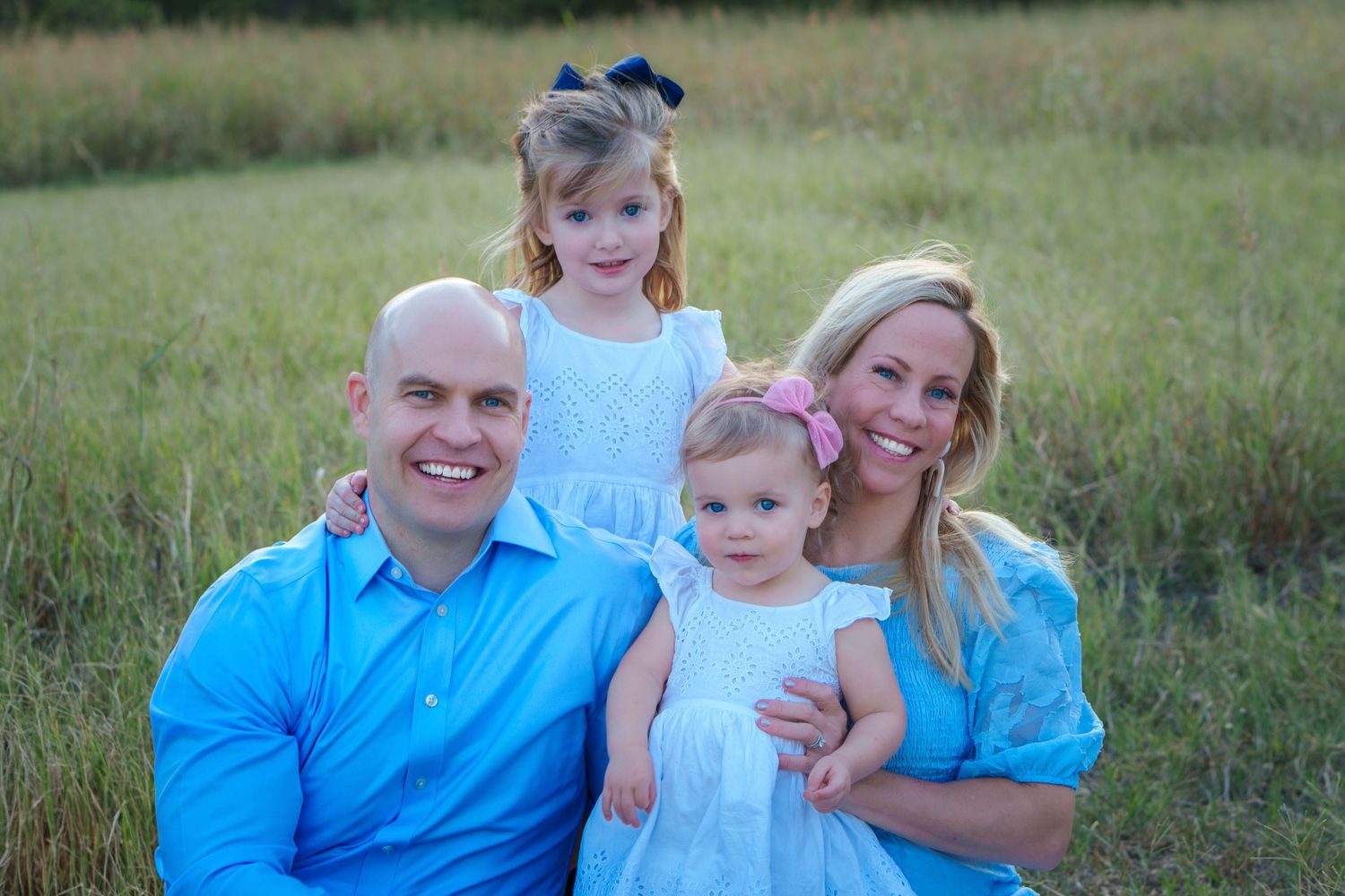 maternity photo session fall family mini baby boy expecting mom big sisters blue dress blue eyes outdoors Keller TX