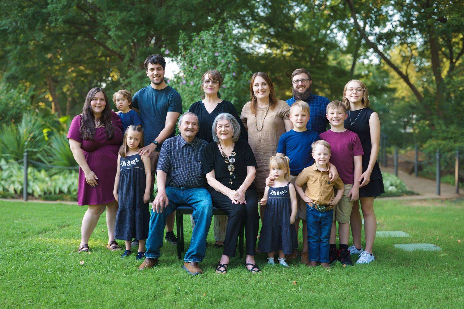 Family Fall mini Grapevine Botanic Garden spring 4 generations grandparents toddler matching outfits great-grandparents