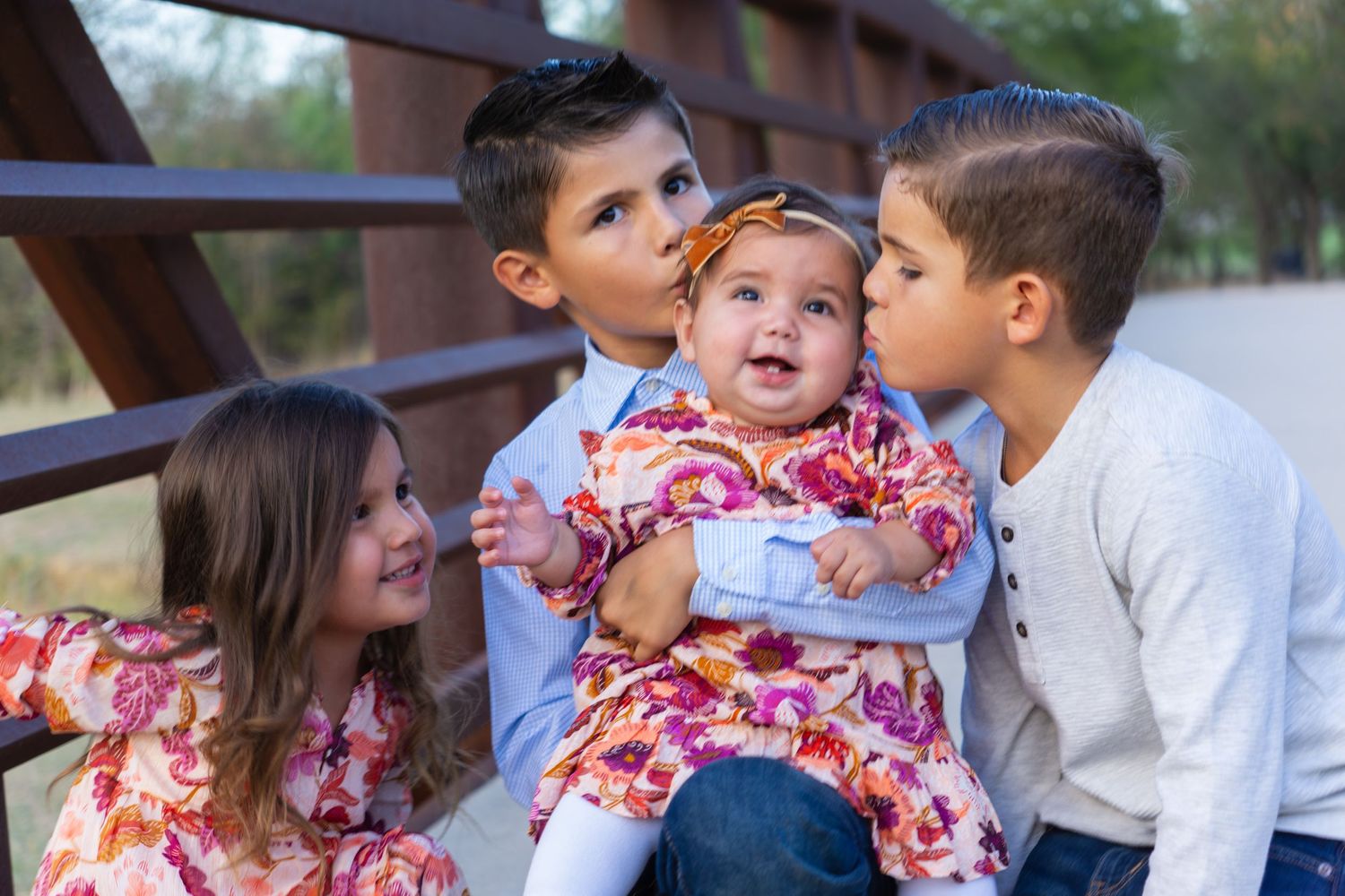fall family photo session Colleyville nature center orange leaves fall dresses and boots outdoors