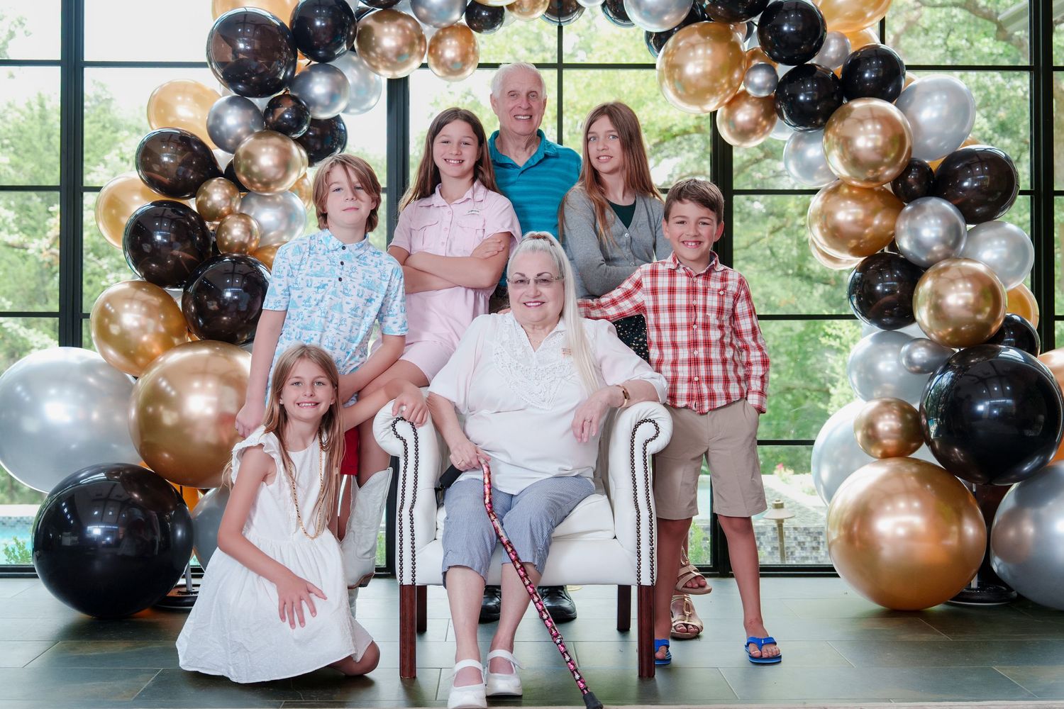 extended family grandfather 80th birthday party Southlake Texas family reunion grandkids birthday party cake catering celebrate photos