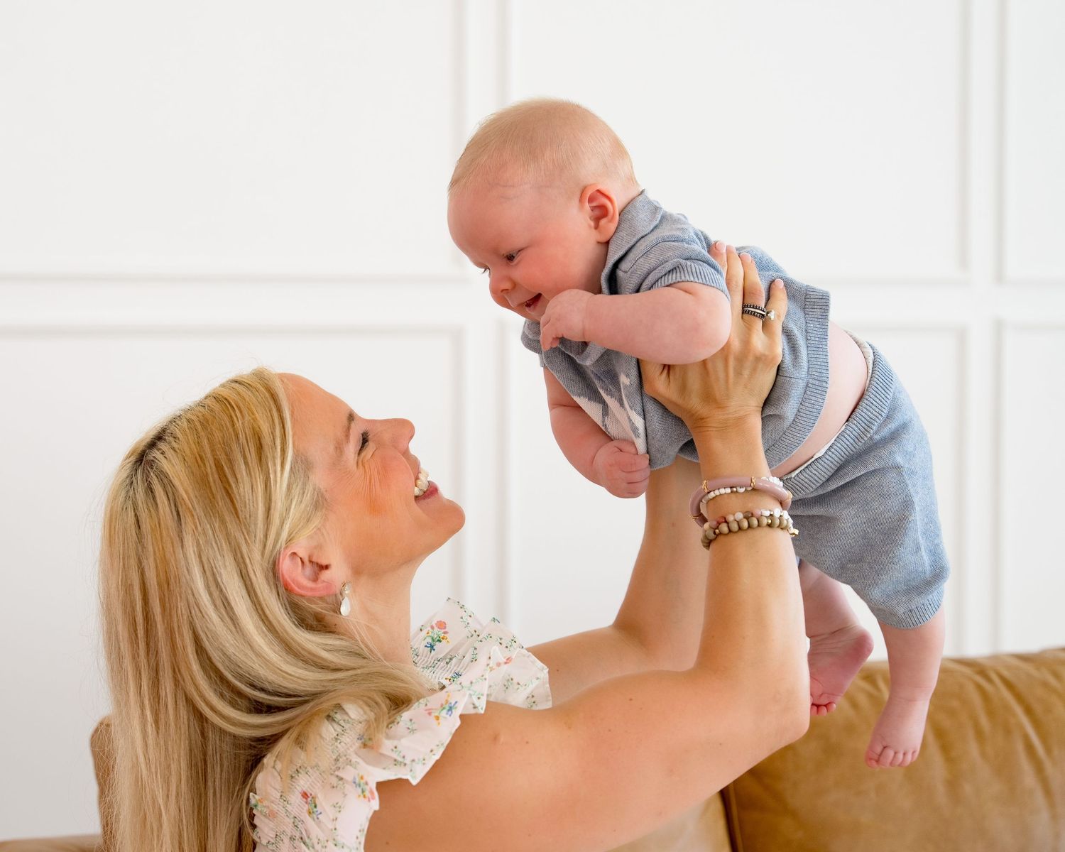 Family session natural light studio baby boy matching dress mommy and daughters white studio Wild oak Roanoke Tx airy and bright style